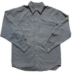 TravelSmith Y2K‎ Mens Medium Blue Grid Button Up Long Sleeve Shirt Zip Pocket